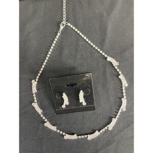 Silver Rhinestone Necklace Earring Bridal Homecoming Pageant Jewelry Set New